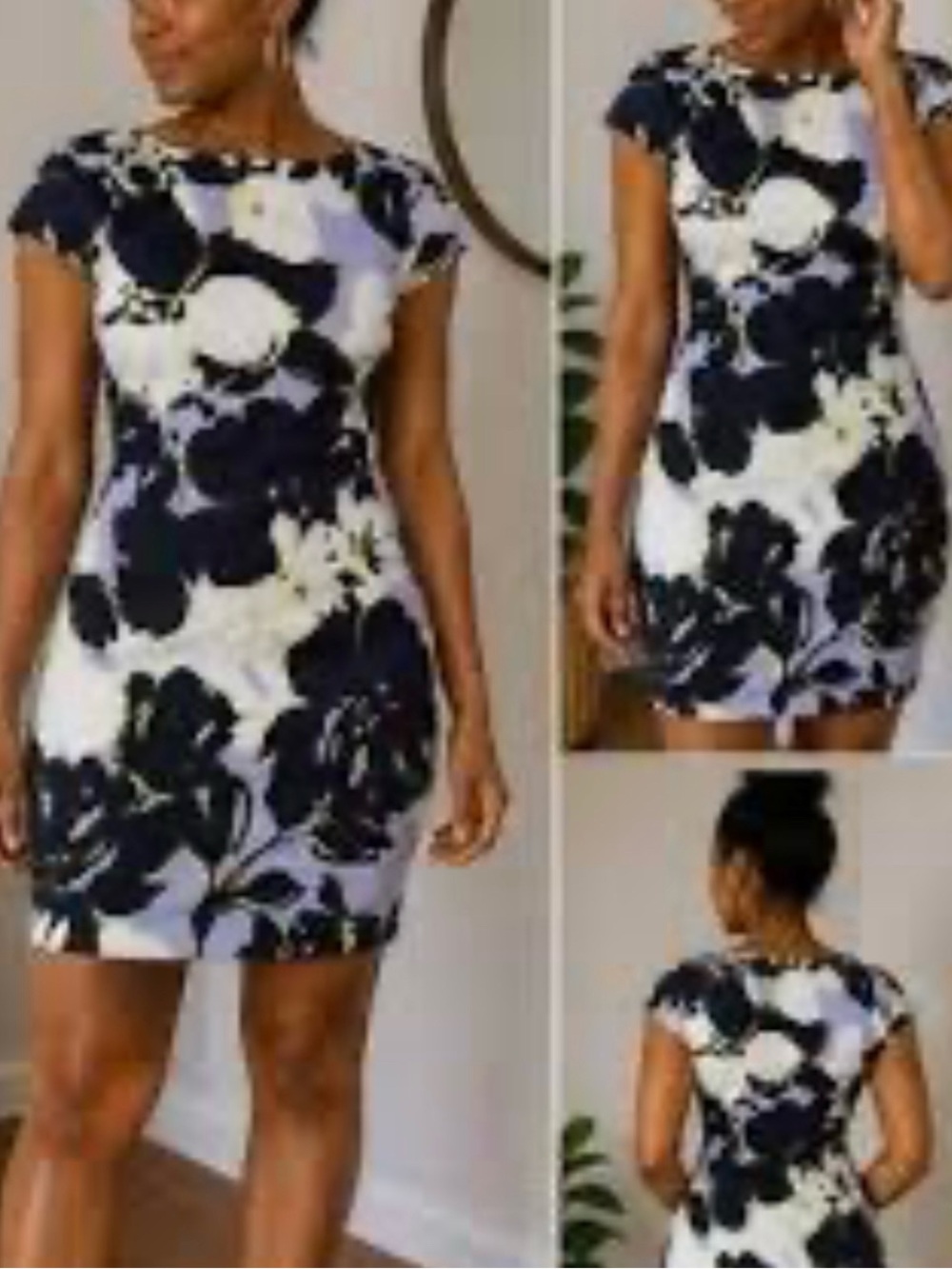 Vince Camuto Floral Print Cap Sleeve Sheath Dress, Size 6 Blue/Ivory/Yellow